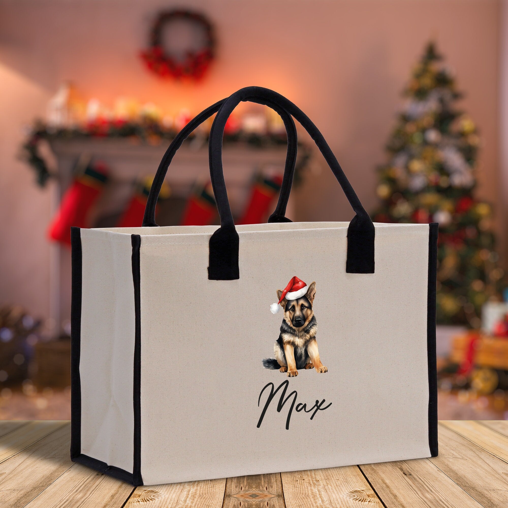 German Shepherd Custom Dog Name Cotton Canvas Tote Bag Custom Pet Lover Gift Pet Portrait Bag Personalized Pet Owner Gift Tote Bag - Aaria Tees Aaria Tees