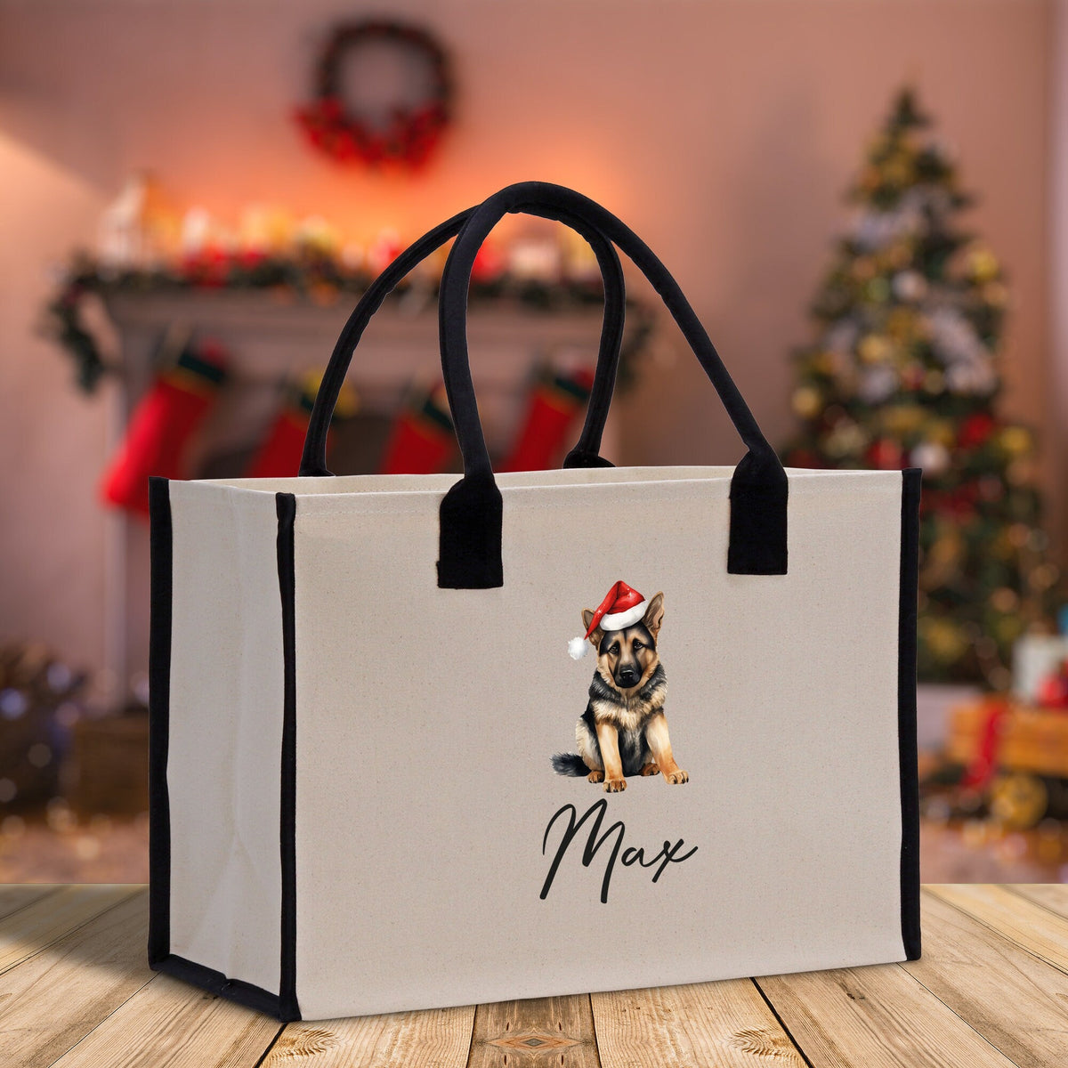 German Shepherd Custom Dog Name Cotton Canvas Tote Bag Custom Pet Lover Gift Pet Portrait Bag Personalized Pet Owner Gift Tote Bag - Aaria Tees