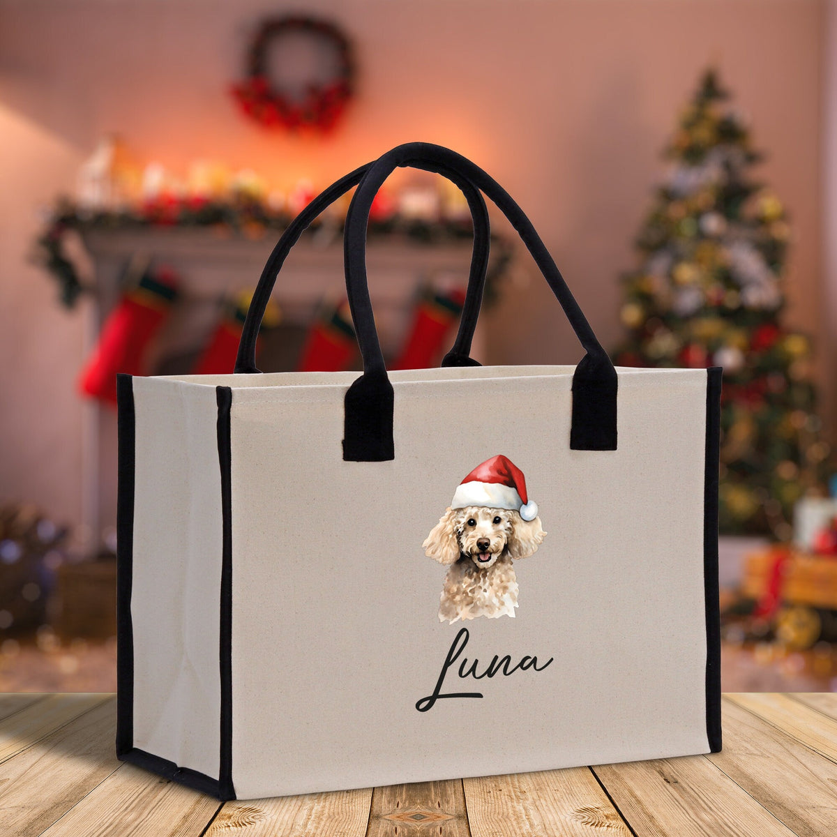 Poodle Custom Dog Name Cotton Canvas Tote Bag Custom Pet Lover Gift Pet Portrait Bag Personalized Pet Owner Gift Tote Bag - Aaria Tees