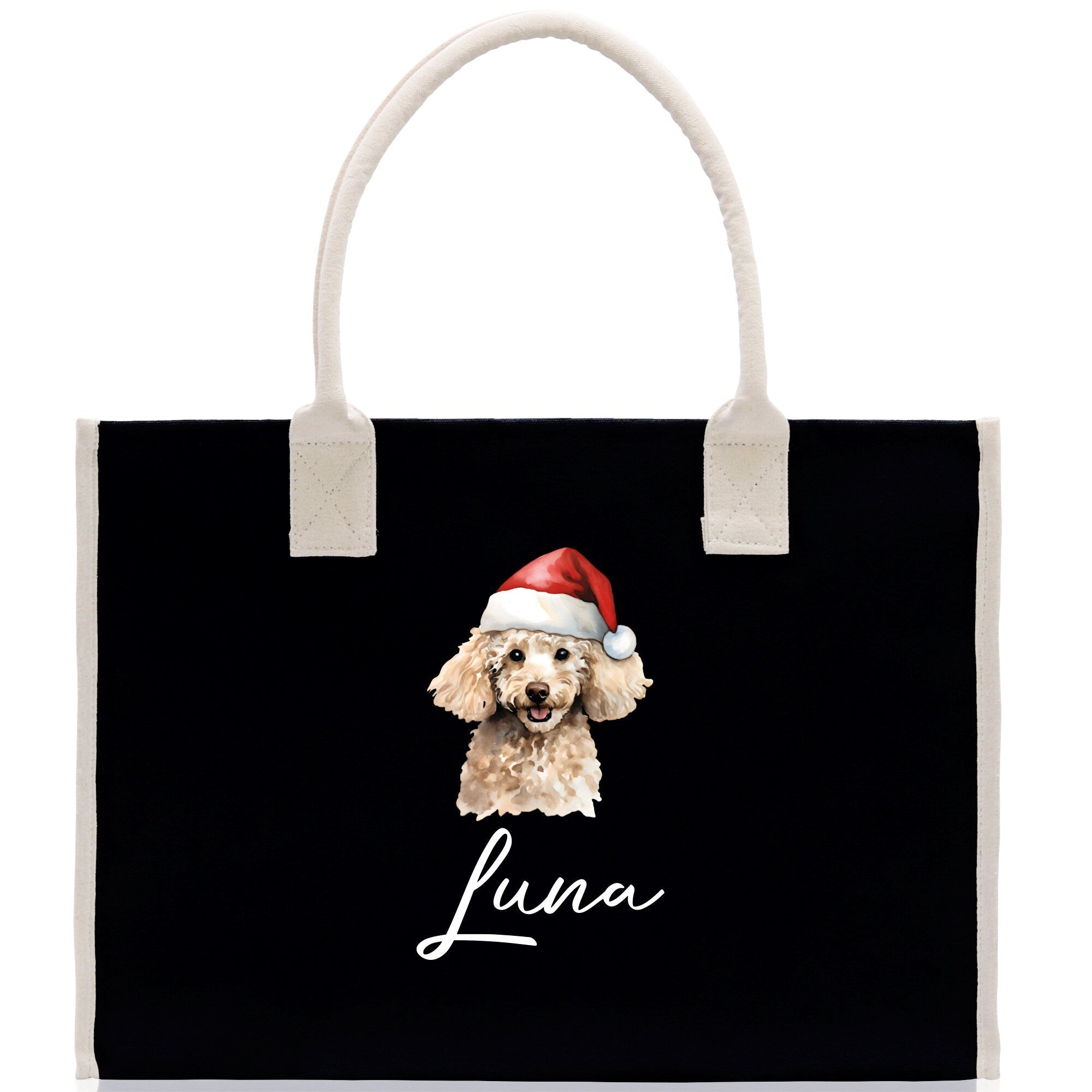 Poodle Custom Dog Name Cotton Canvas Tote Bag Custom Pet Lover Gift Pet Portrait Bag Personalized Pet Owner Gift Tote Bag - Aaria Tees Aaria Tees