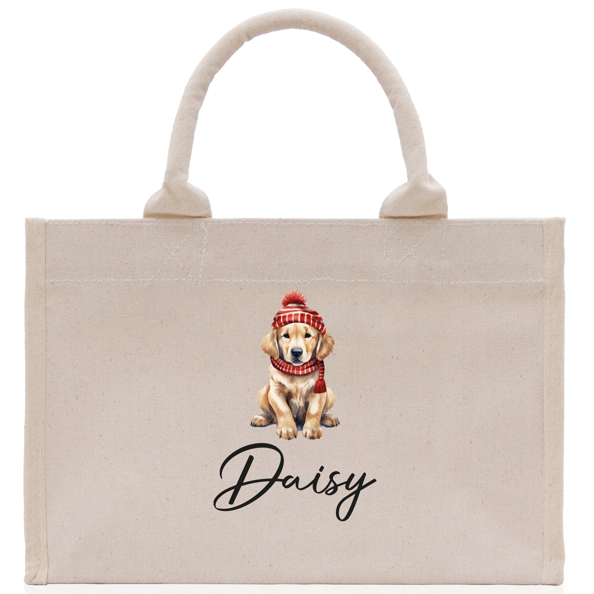Baby Golden Retriever Custom Name Custom Cotton Canvas Tote Bag Custom Pet Lover Gift Pet Portrait Bag Personalized Pet Owner Gift Tote Bag - Aaria Tees Aaria Tees