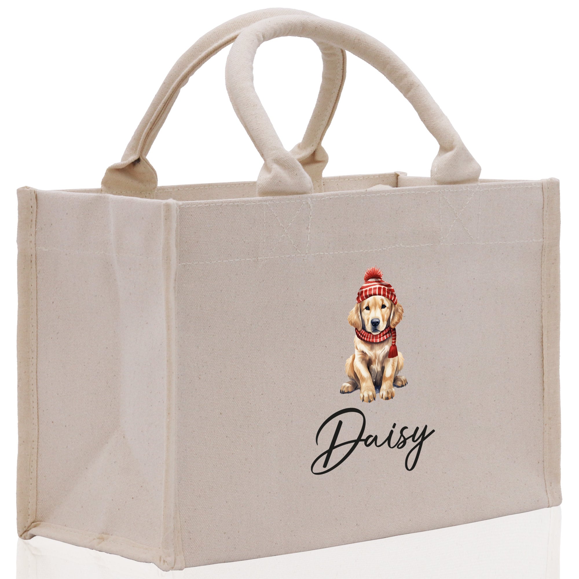 Baby Golden Retriever Custom Name Custom Cotton Canvas Tote Bag Custom Pet Lover Gift Pet Portrait Bag Personalized Pet Owner Gift Tote Bag - Aaria Tees Aaria Tees