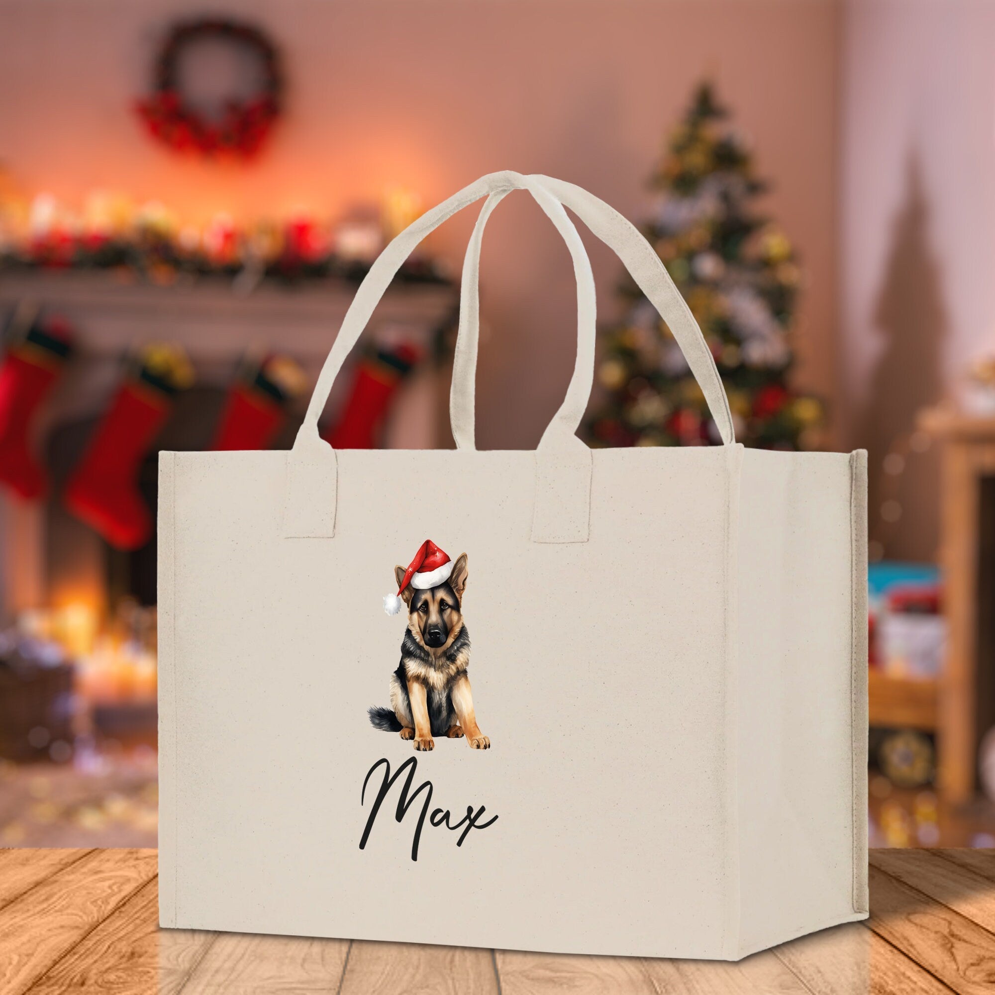 German Shepherd Custom Dog Name Cotton Canvas Tote Bag Custom Pet Lover Gift Pet Portrait Bag Personalized Pet Owner Gift Tote Bag - Aaria Tees Aaria Tees