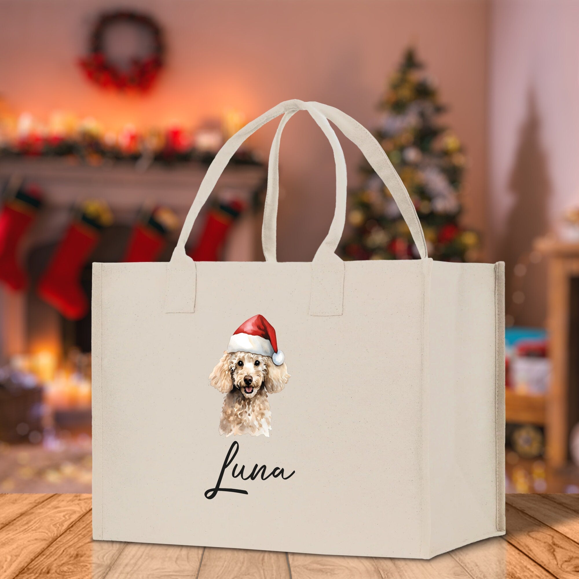 Poodle Dog Name Custom Cotton Canvas Tote Bag Custom Pet Lover Gift Pet Portrait Bag Personalized Pet Owner Gift Tote Bag - Aaria Tees Aaria Tees