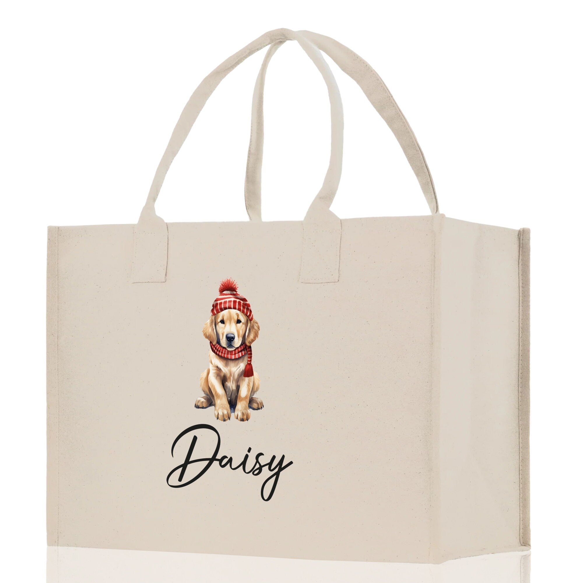 Baby Golden Retriever Custom Name Custom Cotton Canvas Tote Bag Custom Pet Lover Gift Pet Portrait Bag Personalized Pet Owner Gift Tote Bag - Aaria Tees Aaria Tees