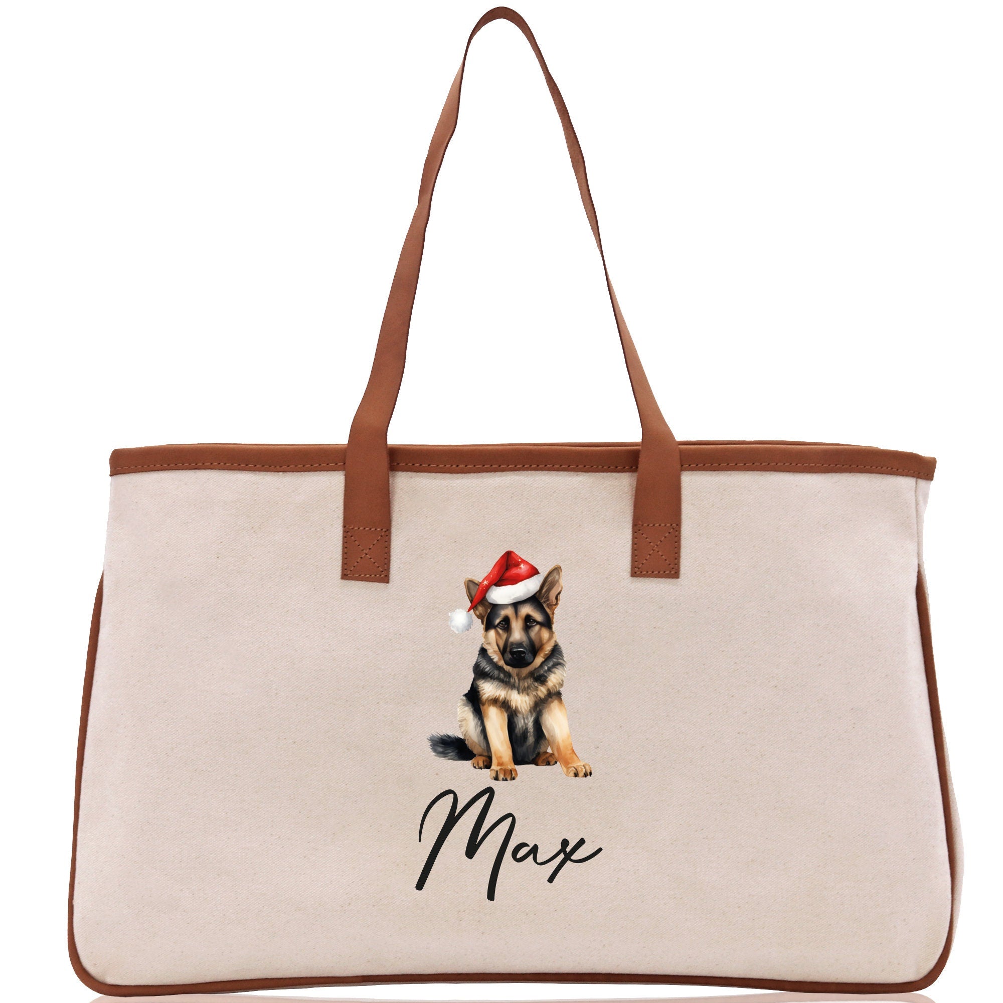 German Shepherd Custom Dog Name Cotton Canvas Tote Bag Custom Pet Lover Gift Pet Portrait Bag Personalized Pet Owner Gift Tote Bag - Aaria Tees Aaria Tees