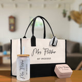 Mrs. Last Name Est Year Tote Bag Personalized Date Wedding Tote Bridal Shower Gift Honeymoon Gift Customized Wedding Gift Bridesmaid Gift - Aaria Tees Aaria Tees