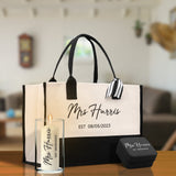 Mrs. Last Name Est Year Tote Bag Personalized Date Wedding Tote Bridal Shower Gift Honeymoon Gift Customized Wedding Gift Bridesmaid Gift - Aaria Tees Aaria Tees