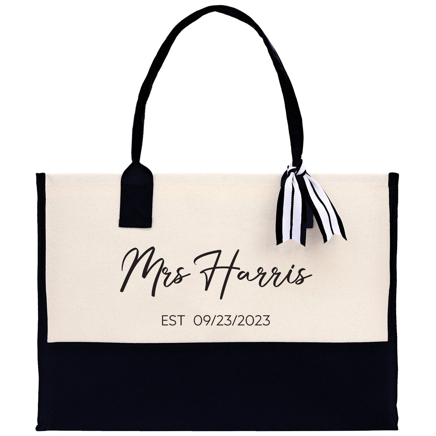 Mrs. Last Name Est Year Tote Bag Personalized Date Wedding Tote Bridal Shower Gift Honeymoon Gift Customized Wedding Gift Bridesmaid Gift - Aaria Tees Aaria Tees