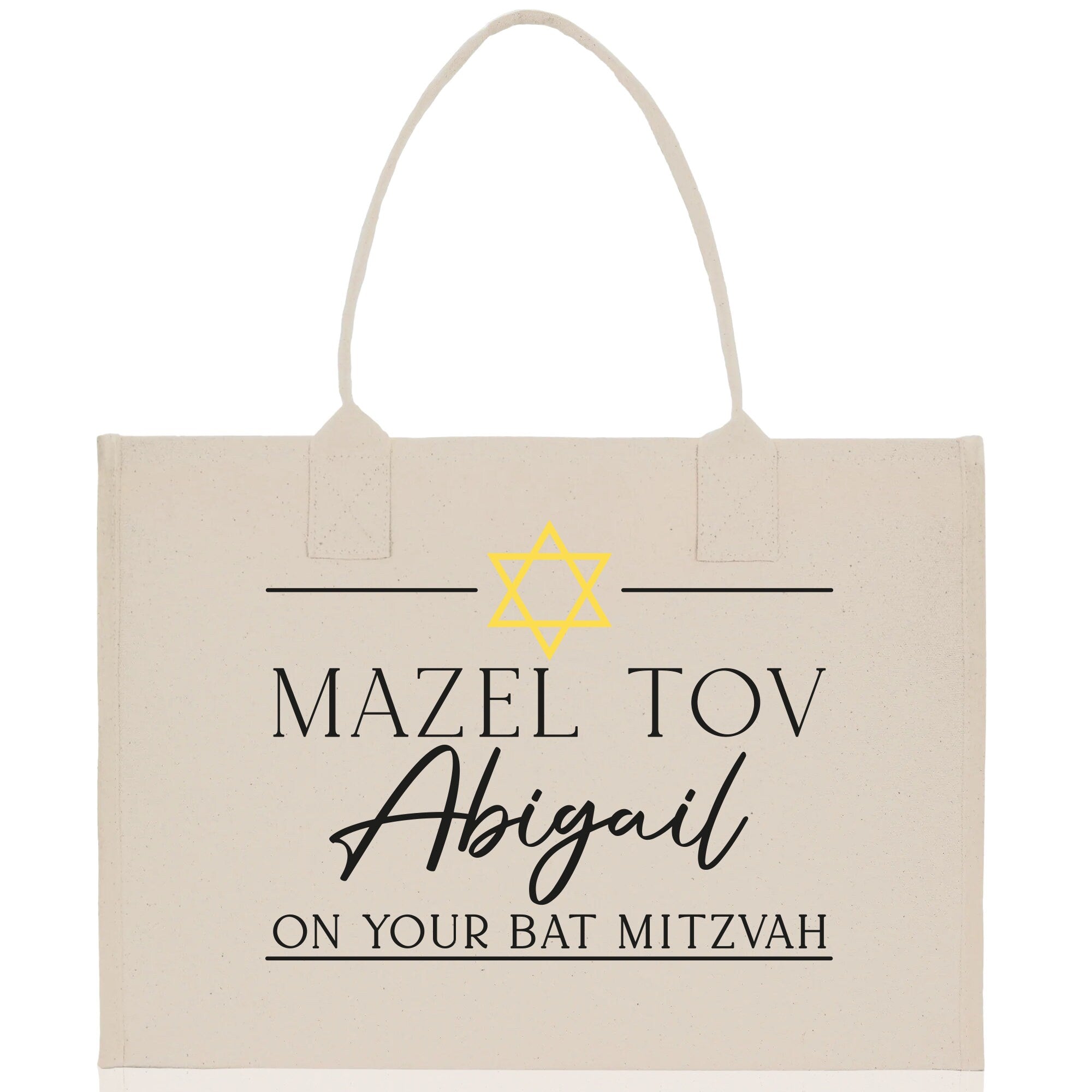 Mazel Tov Bat Mitzvah Custom Name Cotton Canvas Tote Bag Personalized Tote Bag Jewish Celebration Bag - Aaria Tees Aaria Tees