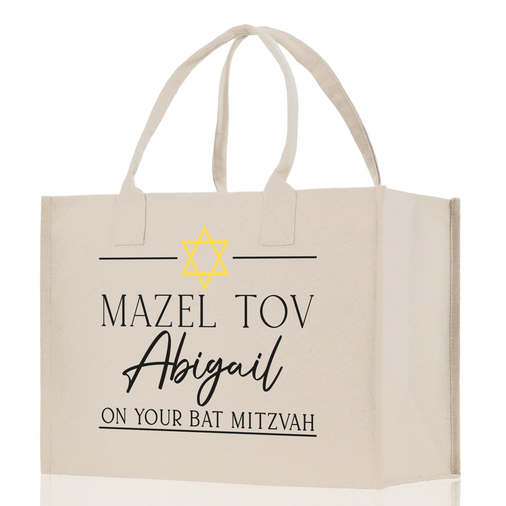 Mazel Tov Bat Mitzvah Custom Name Cotton Canvas Tote Bag Personalized Tote Bag Jewish Celebration Bag - Aaria Tees Aaria Tees