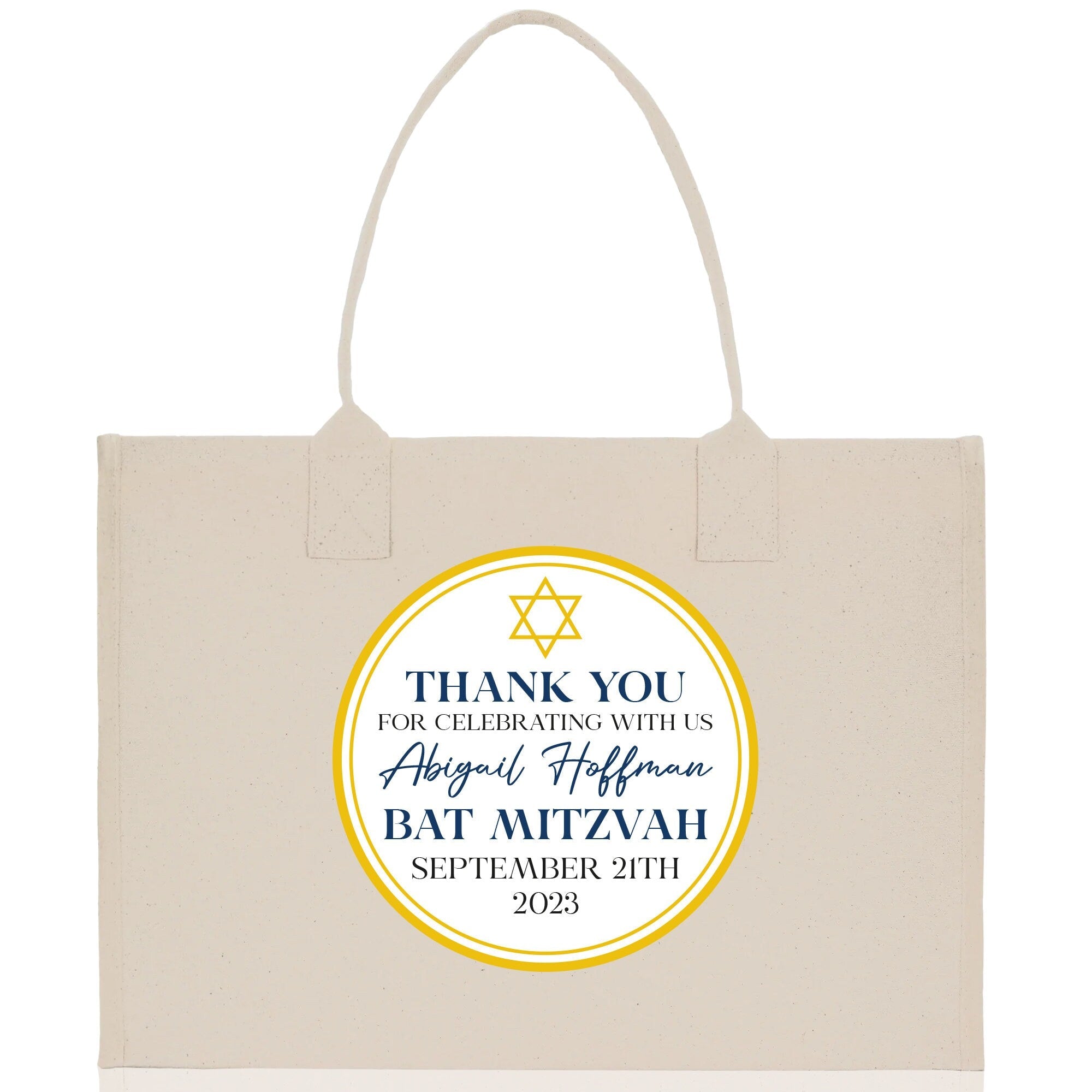 Thank You Bat Mitzvah Custom Name and Date Cotton Canvas Personalized Tote Bag Jewish Celebration Bag - Aaria Tees Aaria Tees