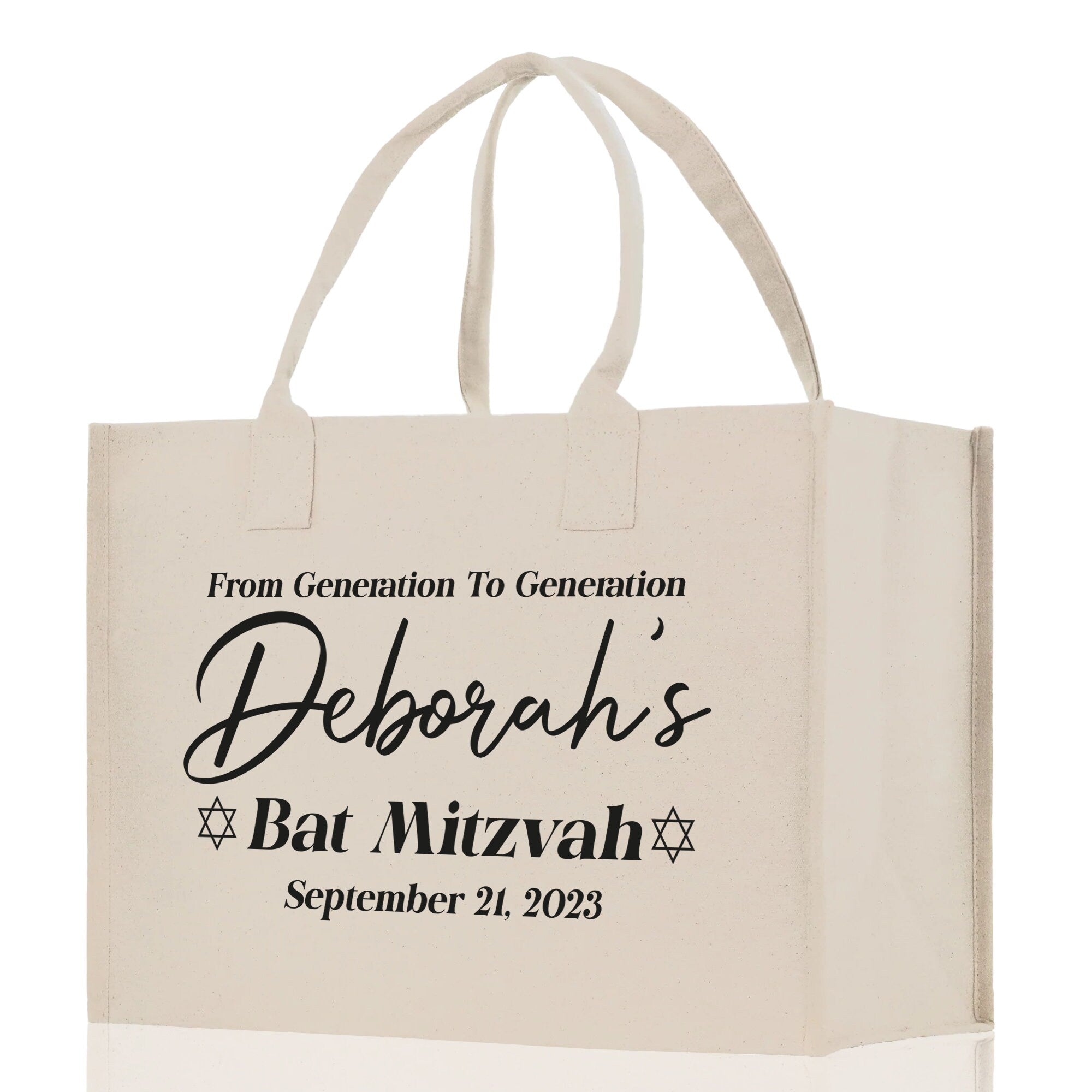 From Generation To Generation Bat Mitzvah Custom Name and Date Cotton Canvas Personalized Tote Bag Jewish Celebration Bag - Aaria Tees Aaria Tees