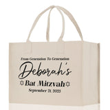 From Generation To Generation Bat Mitzvah Custom Name and Date Cotton Canvas Personalized Tote Bag Jewish Celebration Bag - Aaria Tees Aaria Tees