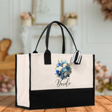 Bride Bouquet Blue Roses Bouquet 100% Cotton Canvas Bridal Party Tote Bag Bridal Chic Tote Bags Wedding Totes - Aaria Tees Aaria Tees