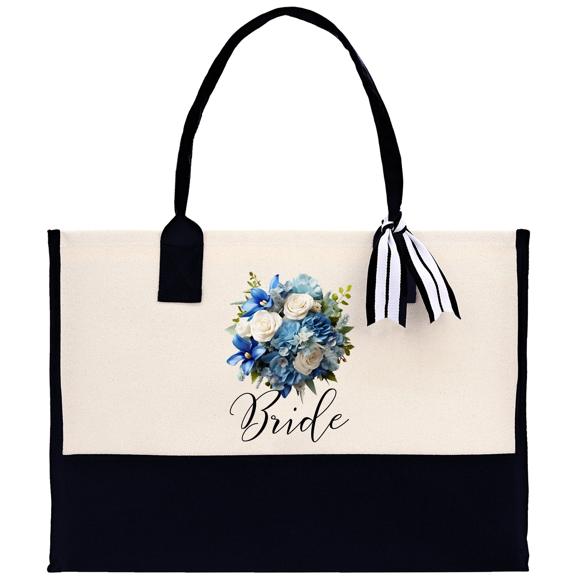 Bride Bouquet Blue Roses Bouquet 100% Cotton Canvas Bridal Party Tote Bag Bridal Chic Tote Bags Wedding Totes - Aaria Tees Aaria Tees