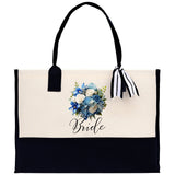 Bride Bouquet Blue Roses Bouquet 100% Cotton Canvas Bridal Party Tote Bag Bridal Chic Tote Bags Wedding Totes - Aaria Tees Aaria Tees