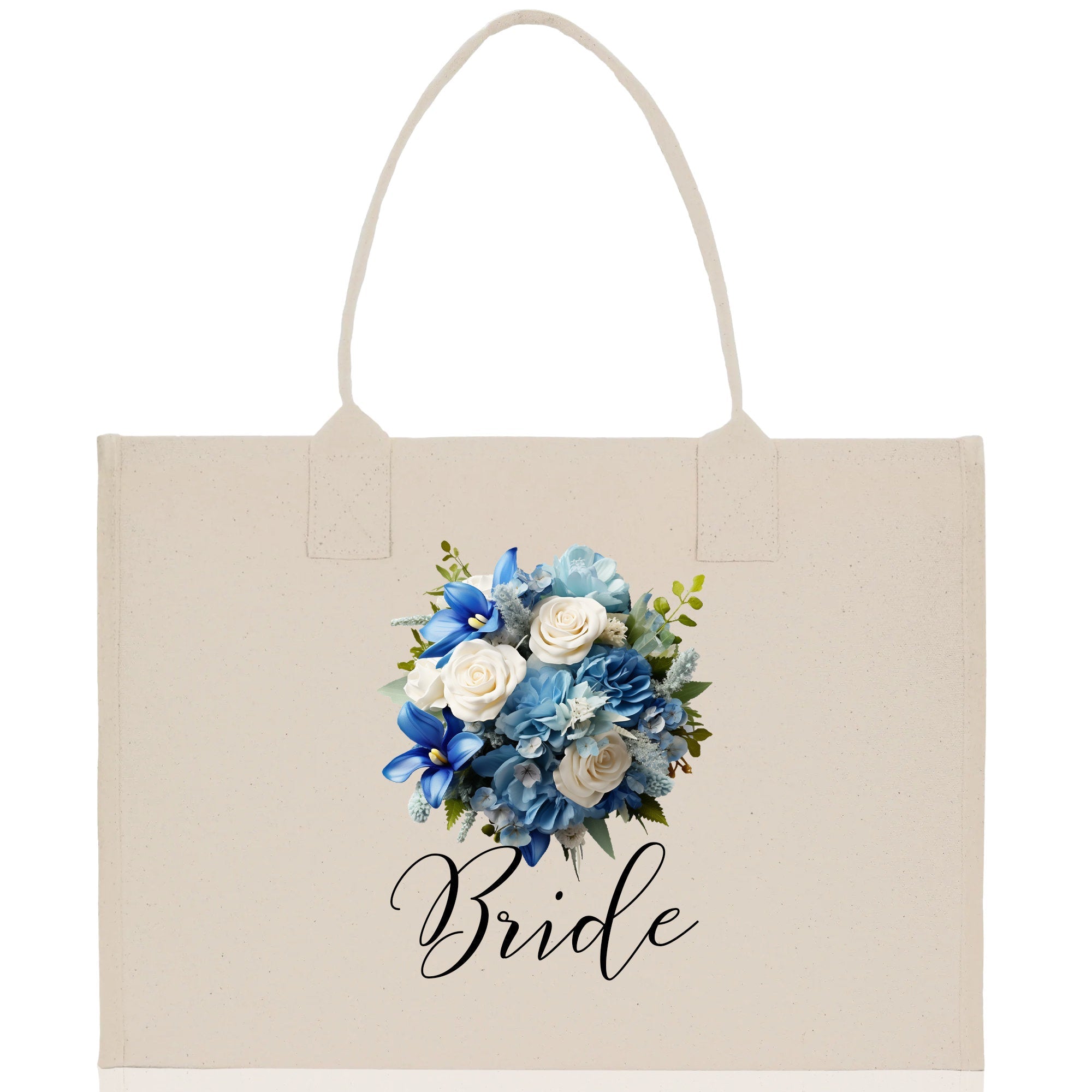 Bride Bouquet Blue Roses Bouquet 100% Cotton Canvas Bridal Party Tote Bag Bridal Chic Tote Bags Wedding Totes - Aaria Tees Aaria Tees