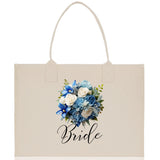 Bride Bouquet Blue Roses Bouquet 100% Cotton Canvas Bridal Party Tote Bag Bridal Chic Tote Bags Wedding Totes - Aaria Tees Aaria Tees