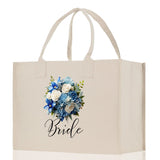 Bride Bouquet Blue Roses Bouquet 100% Cotton Canvas Bridal Party Tote Bag Bridal Chic Tote Bags Wedding Totes - Aaria Tees Aaria Tees