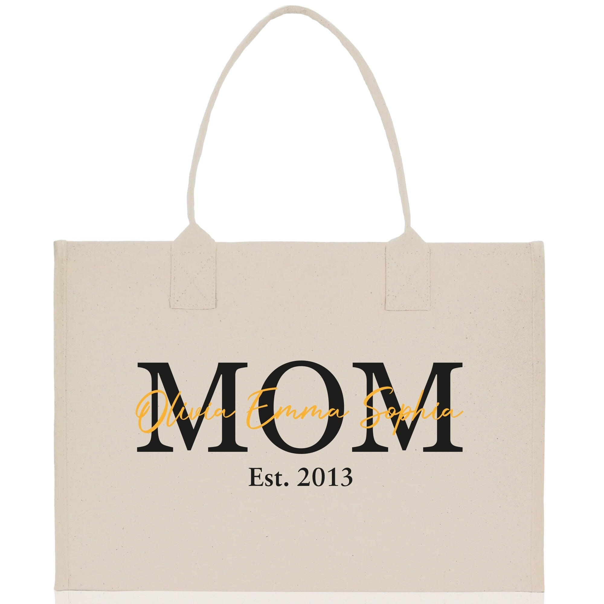 Mom Aunt Gran Oma Mama Custom Kids Names and Date Cotton Canvas Tote Bag Personalized Name and Date Tote Bag - Aaria Tees Aaria Tees