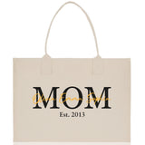 Mom Aunt Gran Oma Mama Custom Kids Names and Date Cotton Canvas Tote Bag Personalized Name and Date Tote Bag - Aaria Tees Aaria Tees