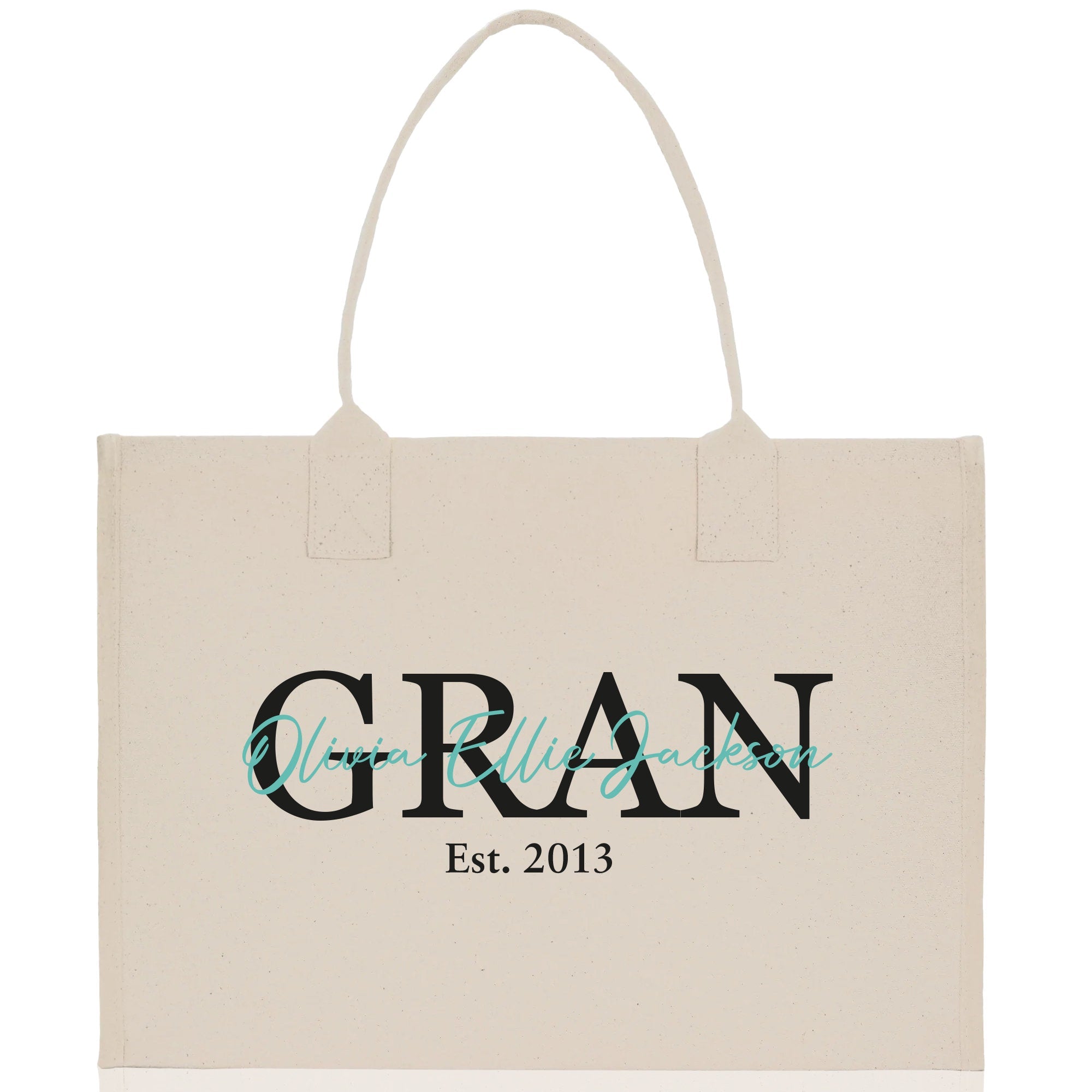 Mom Aunt Gran Oma Mama Custom Kids Names and Date Cotton Canvas Tote Bag Personalized Name and Date Tote Bag - Aaria Tees Aaria Tees