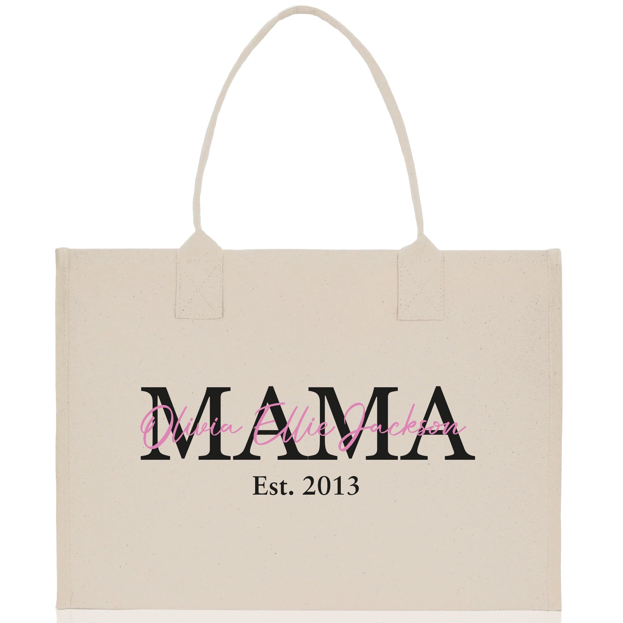 Mom Aunt Gran Oma Mama Custom Kids Names and Date Cotton Canvas Tote Bag Personalized Name and Date Tote Bag - Aaria Tees Aaria Tees