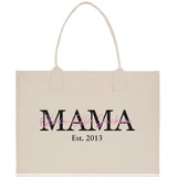 Mom Aunt Gran Oma Mama Custom Kids Names and Date Cotton Canvas Tote Bag Personalized Name and Date Tote Bag - Aaria Tees Aaria Tees