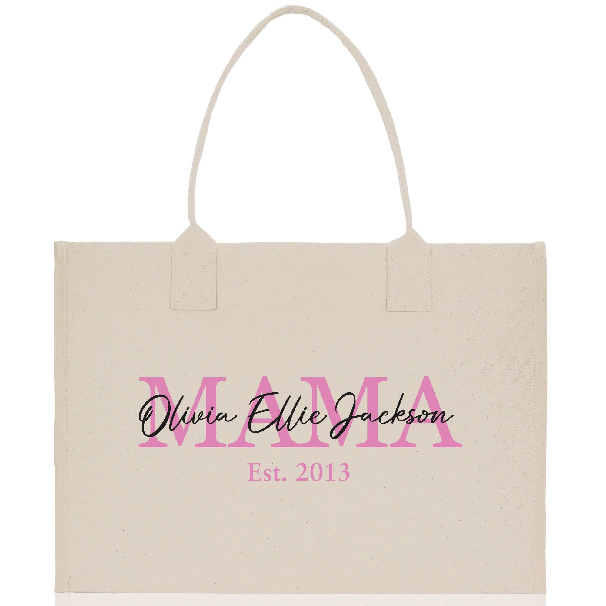 Mom Aunt Gran Oma Mama Custom Kids Names and Date Cotton Canvas Tote Bag Personalized Name and Date Tote Bag - Aaria Tees Aaria Tees