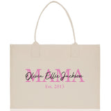 Mom Aunt Gran Oma Mama Custom Kids Names and Date Cotton Canvas Tote Bag Personalized Name and Date Tote Bag - Aaria Tees Aaria Tees