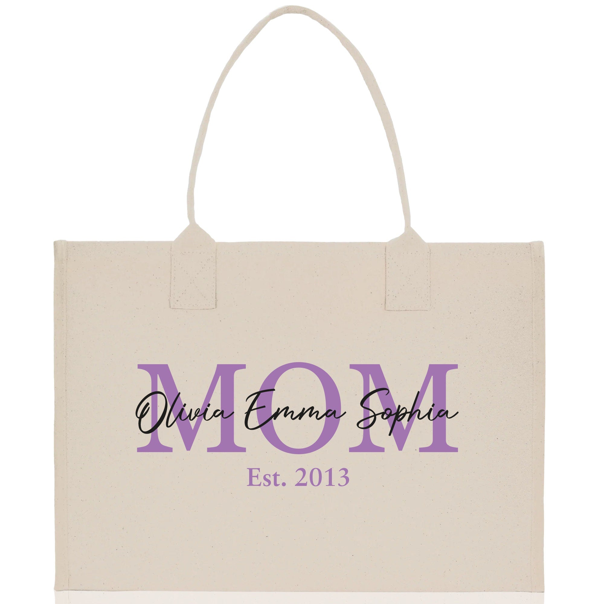 Mom Aunt Gran Oma Mama Custom Kids Names and Date Cotton Canvas Tote Bag Personalized Name and Date Tote Bag - Aaria Tees Aaria Tees