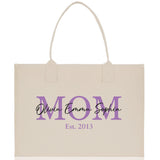 Mom Aunt Gran Oma Mama Custom Kids Names and Date Cotton Canvas Tote Bag Personalized Name and Date Tote Bag - Aaria Tees Aaria Tees