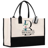 Floral Initial and Name Cotton Canvas Tote Bag Personalized Bridesmaid Gift Bag Wedding Birthday Gift Custom Name Tote Wedding Gift - Aaria Tees Aaria Tees