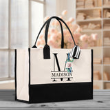 Floral Initial and Name Cotton Canvas Tote Bag Personalized Bridesmaid Gift Bag Wedding Birthday Gift Custom Name Tote Wedding Gift - Aaria Tees Aaria Tees