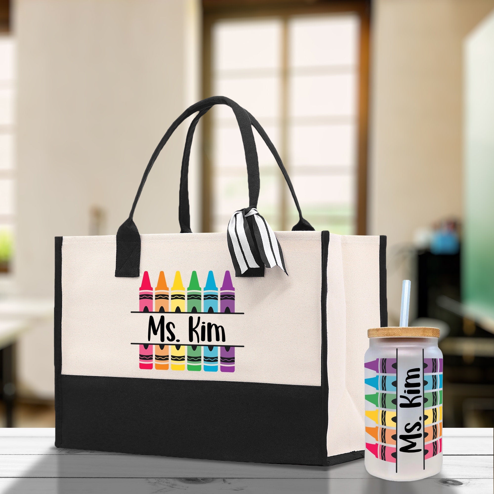 Personalized Teacher Cotton Canvas Tote Bag Gift for Teachers Teacher Life Tote Custom Teacher Appreciation Gift Bag Teacher Name Bag - Aaria Tees Aaria Tees