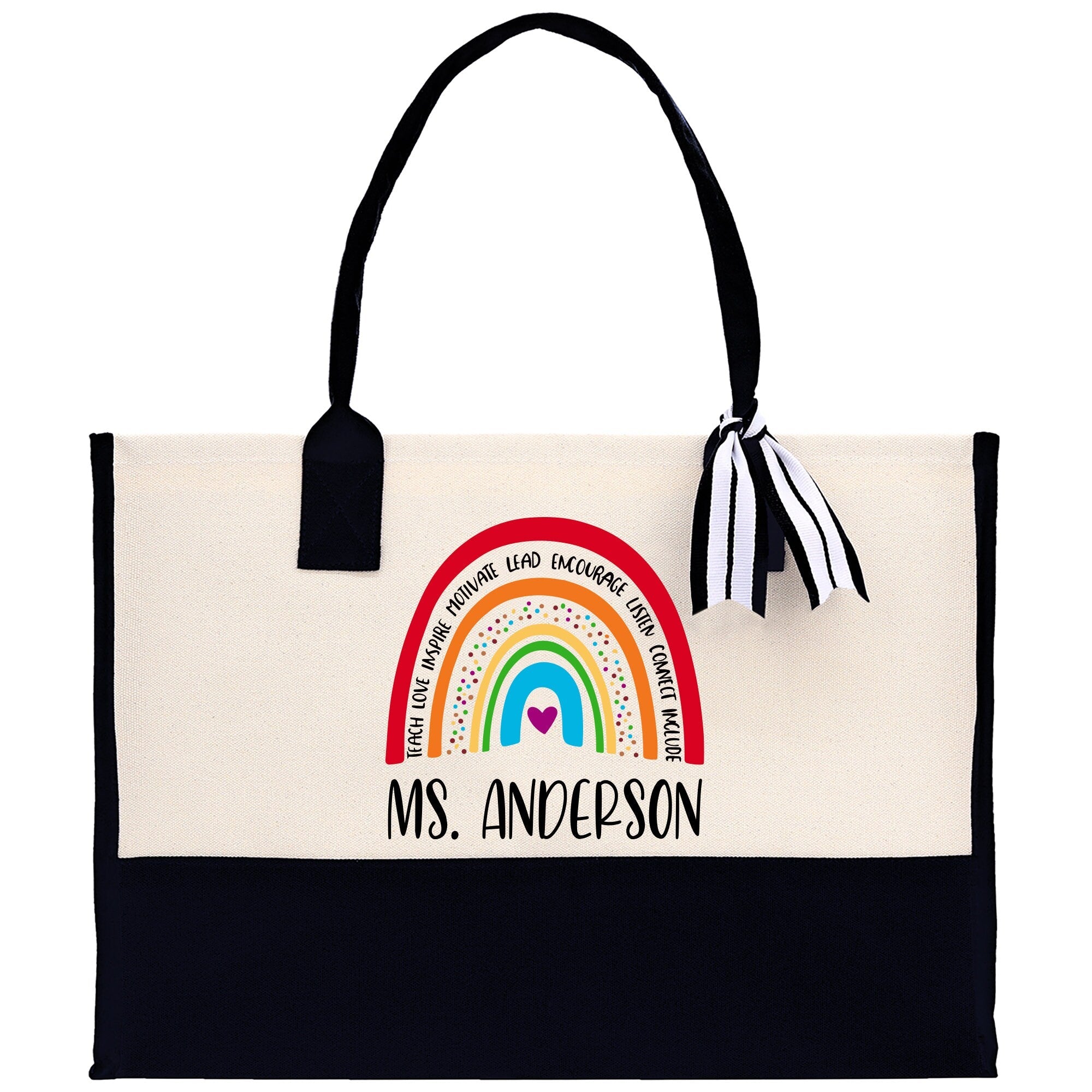 Personalized Teacher Cotton Canvas Tote Bag Gift for Teachers Teacher Life Tote Custom Teacher Appreciation Gift Bag Teacher Name Bag - Aaria Tees Aaria Tees