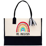 Personalized Teacher Cotton Canvas Tote Bag Gift for Teachers Teacher Life Tote Custom Teacher Appreciation Gift Bag Teacher Name Bag - Aaria Tees Aaria Tees