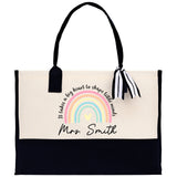 Personalized Teacher Cotton Canvas Tote Bag Gift for Teachers Teacher Life Tote Custom Teacher Appreciation Gift Bag Teacher Name Bag - Aaria Tees Aaria Tees