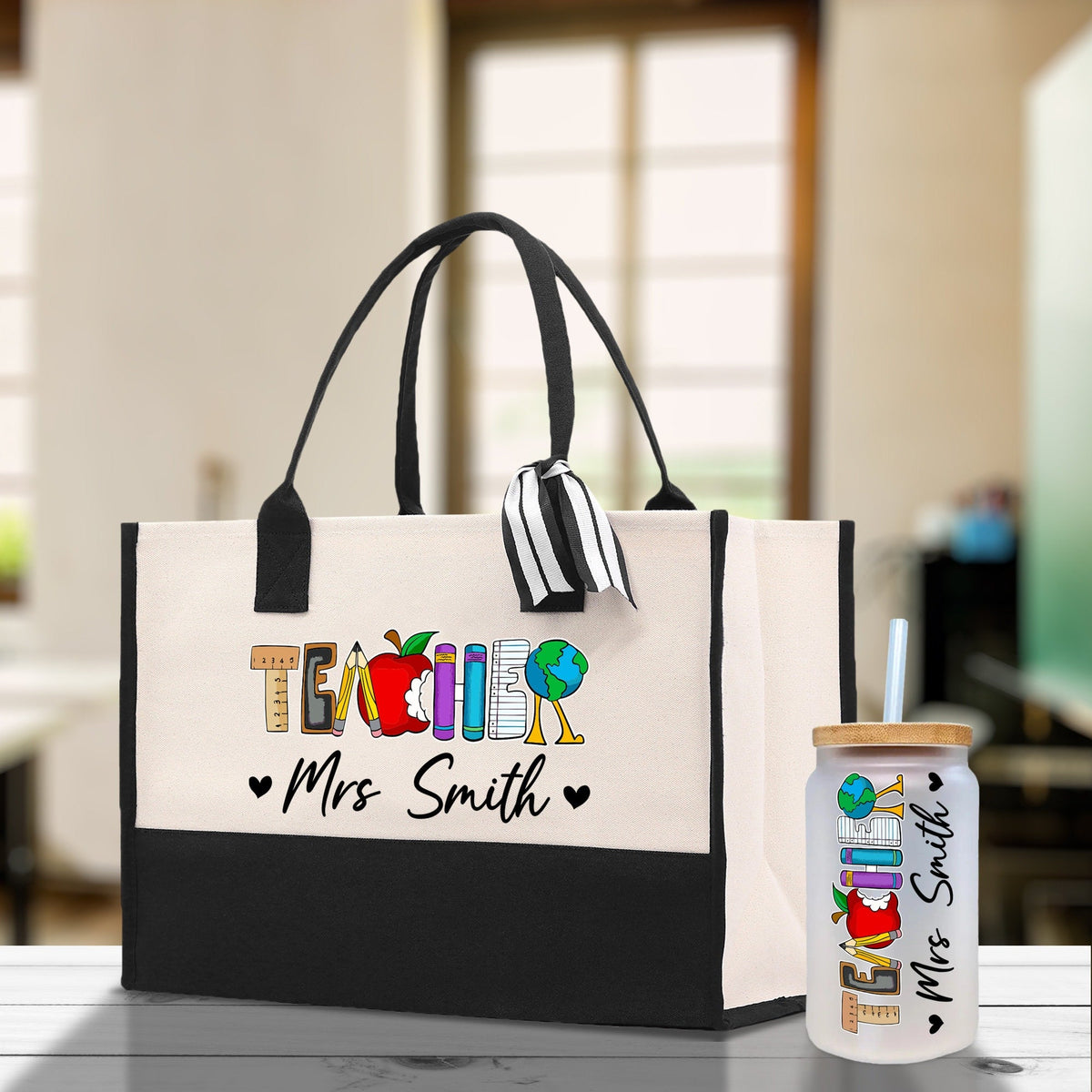 Personalized Teacher Cotton Canvas Tote Bag Gift for Teachers Teacher Life Tote Custom Teacher Appreciation Gift Bag Teacher Name Bag - Aaria Tees