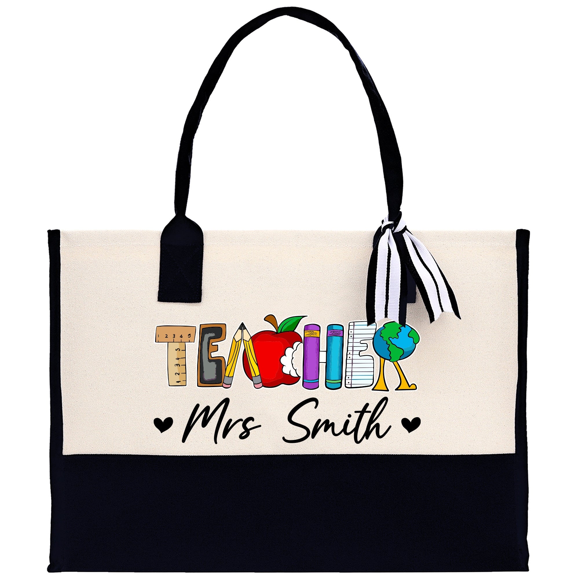 Personalized Teacher Cotton Canvas Tote Bag Gift for Teachers Teacher Life Tote Custom Teacher Appreciation Gift Bag Teacher Name Bag - Aaria Tees Aaria Tees