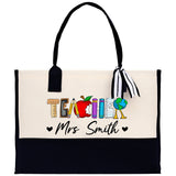 Personalized Teacher Cotton Canvas Tote Bag Gift for Teachers Teacher Life Tote Custom Teacher Appreciation Gift Bag Teacher Name Bag - Aaria Tees Aaria Tees