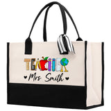 Personalized Teacher Cotton Canvas Tote Bag Gift for Teachers Teacher Life Tote Custom Teacher Appreciation Gift Bag Teacher Name Bag - Aaria Tees Aaria Tees