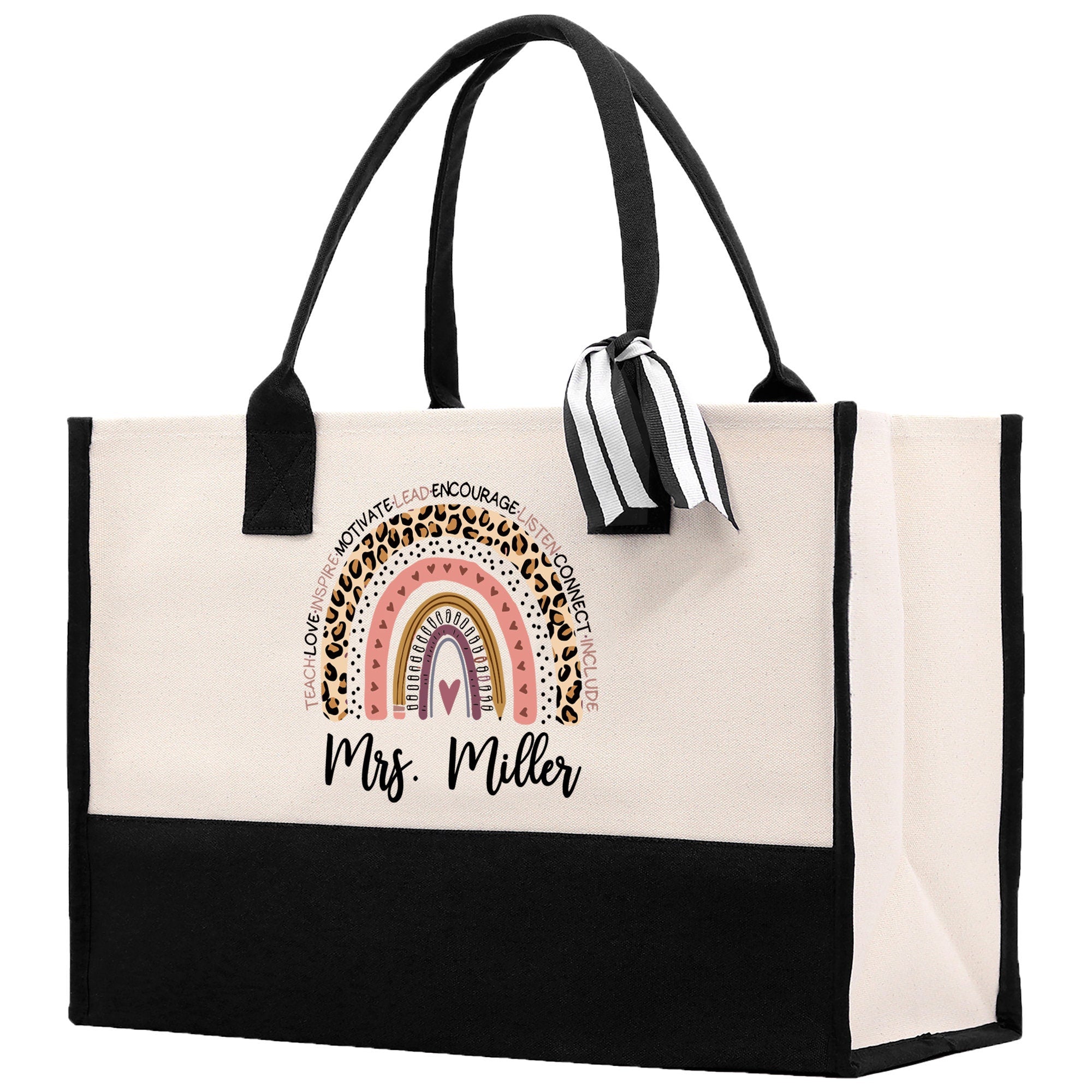 Personalized Teacher Cotton Canvas Tote Bag Gift for Teachers Teacher Life Tote Custom Teacher Appreciation Gift Bag Teacher Name Bag - Aaria Tees Aaria Tees