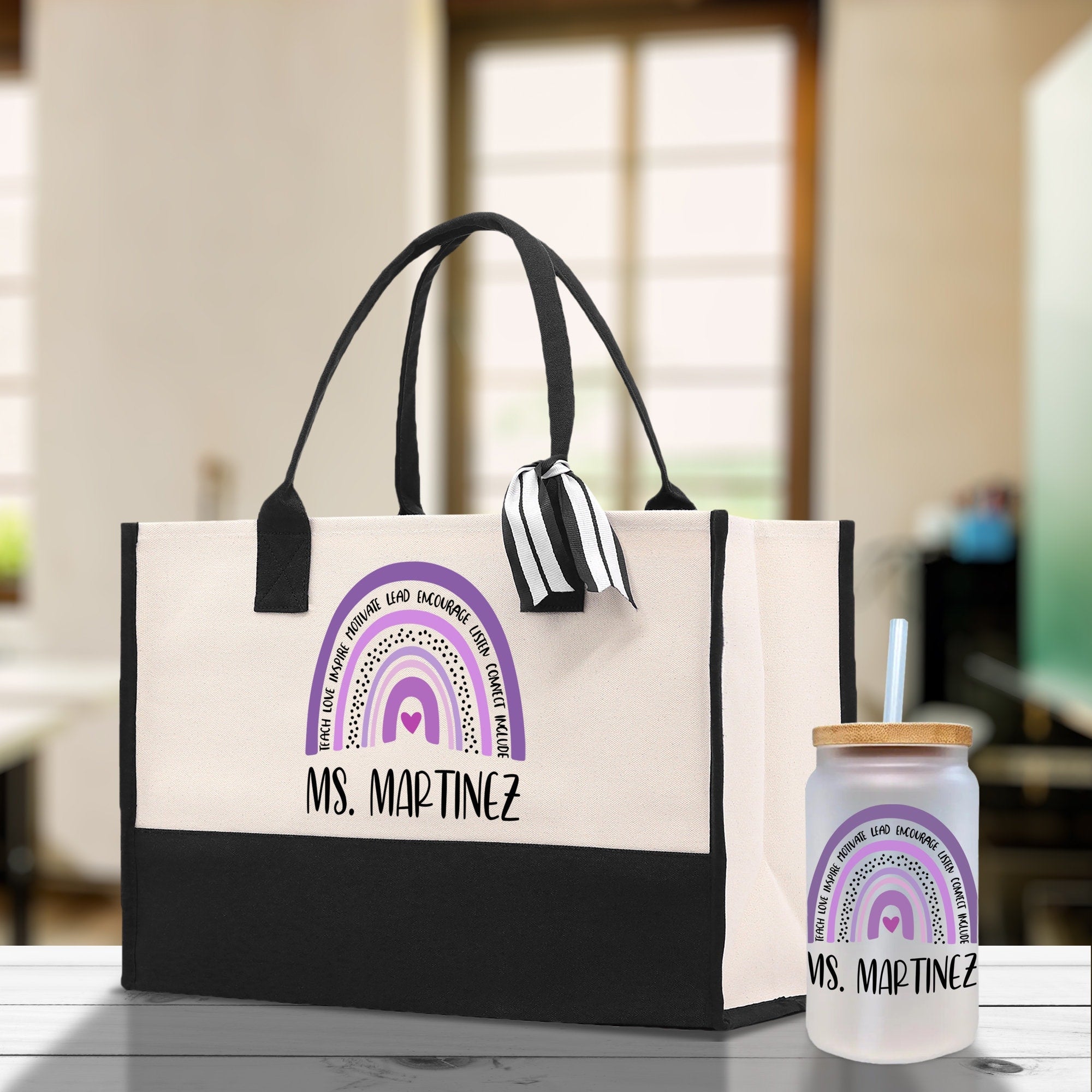Personalized Teacher Cotton Canvas Tote Bag Gift for Teachers Teacher Life Tote Custom Teacher Appreciation Gift Bag Teacher Name Bag - Aaria Tees Aaria Tees