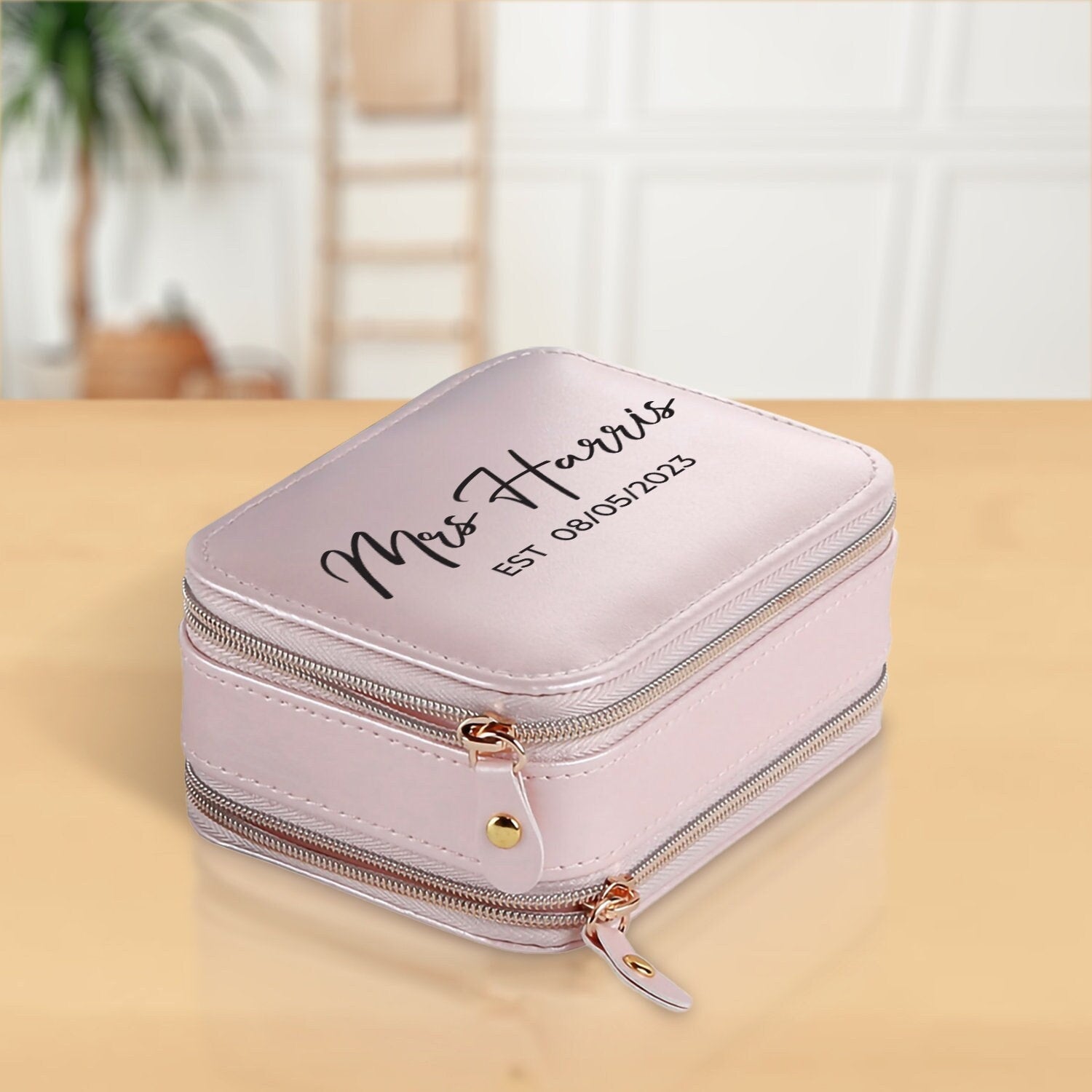 Mrs. Last Name Est Year Jewelry Box Personalized Date Wedding Jewelry Case Bridal Shower Gift Honeymoon Gift Customized Gift Bridesmaid Gift - Aaria Tees Aaria Tees
