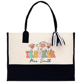 Teacher Floral Tote Bag Teacher Wildflower Graphic Tote Teacher Life Tote Bag Teacher Flower Bag Gift for Teacher Wildflower Book Bag - Aaria Tees Aaria Tees