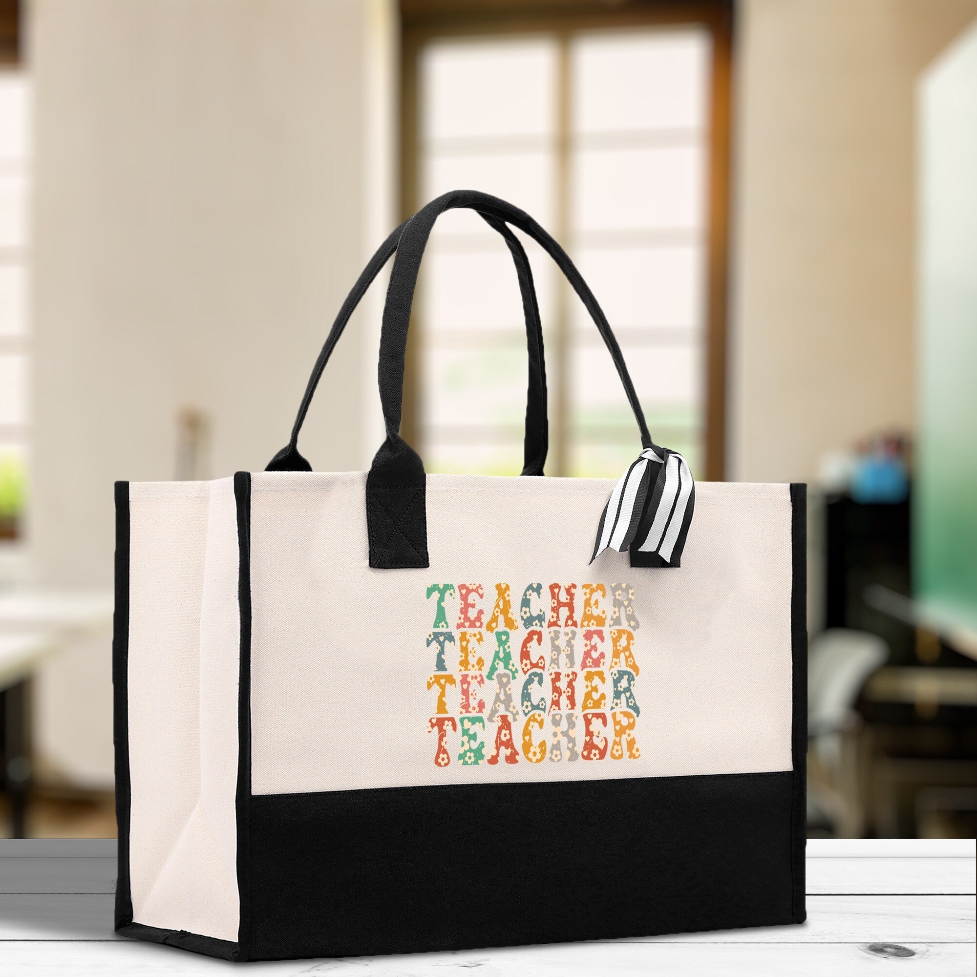 Teacher Floral Tote Bag Teacher Wildflower Graphic Tote Teacher Life Tote Bag Teacher Flower Bag Gift for Teacher Wildflower Book Bag - Aaria Tees Aaria Tees