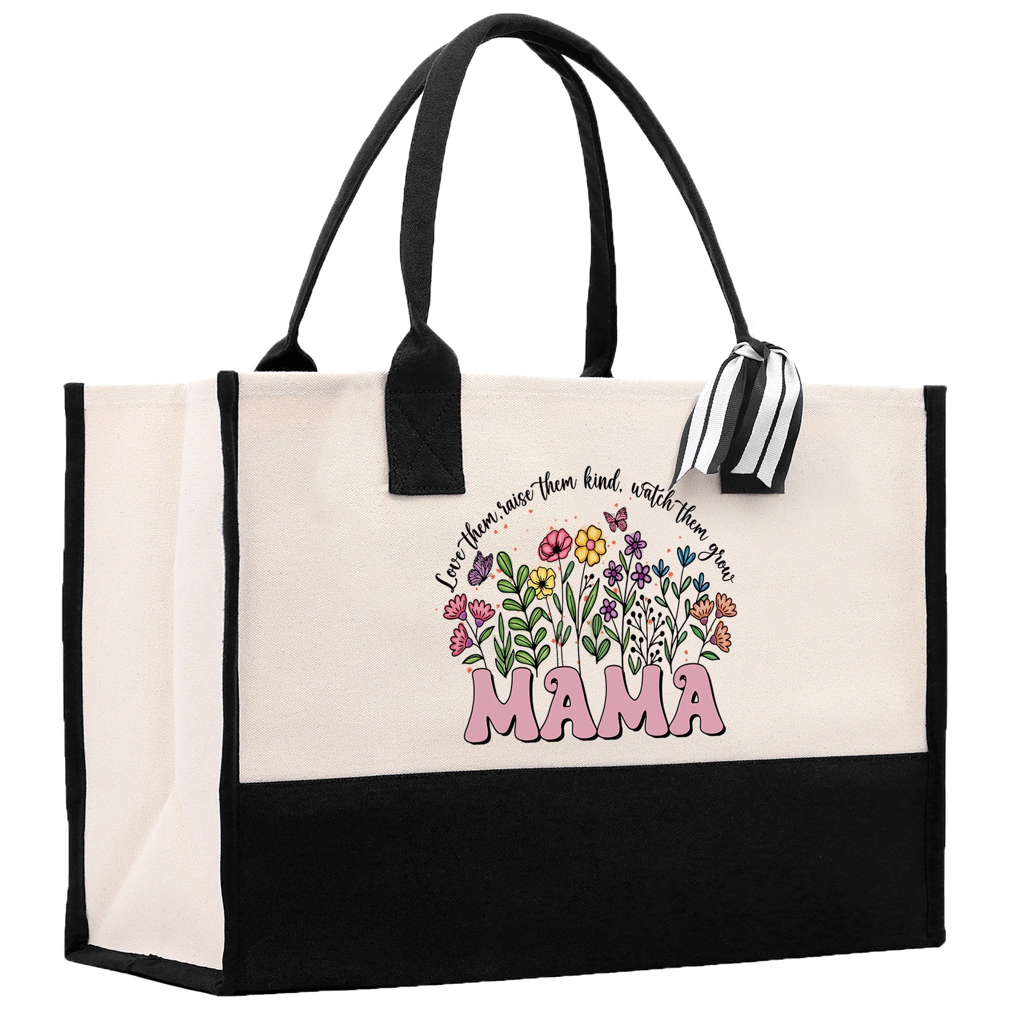 Floral Love Them Raise Them Kind Watch Them Grow Mama Cotton Canvas Tote Bag Mom Gift Mom Shopping Bag Best Mom Ever Bag Boy Girl Mama Tote - Aaria Tees Aaria Tees