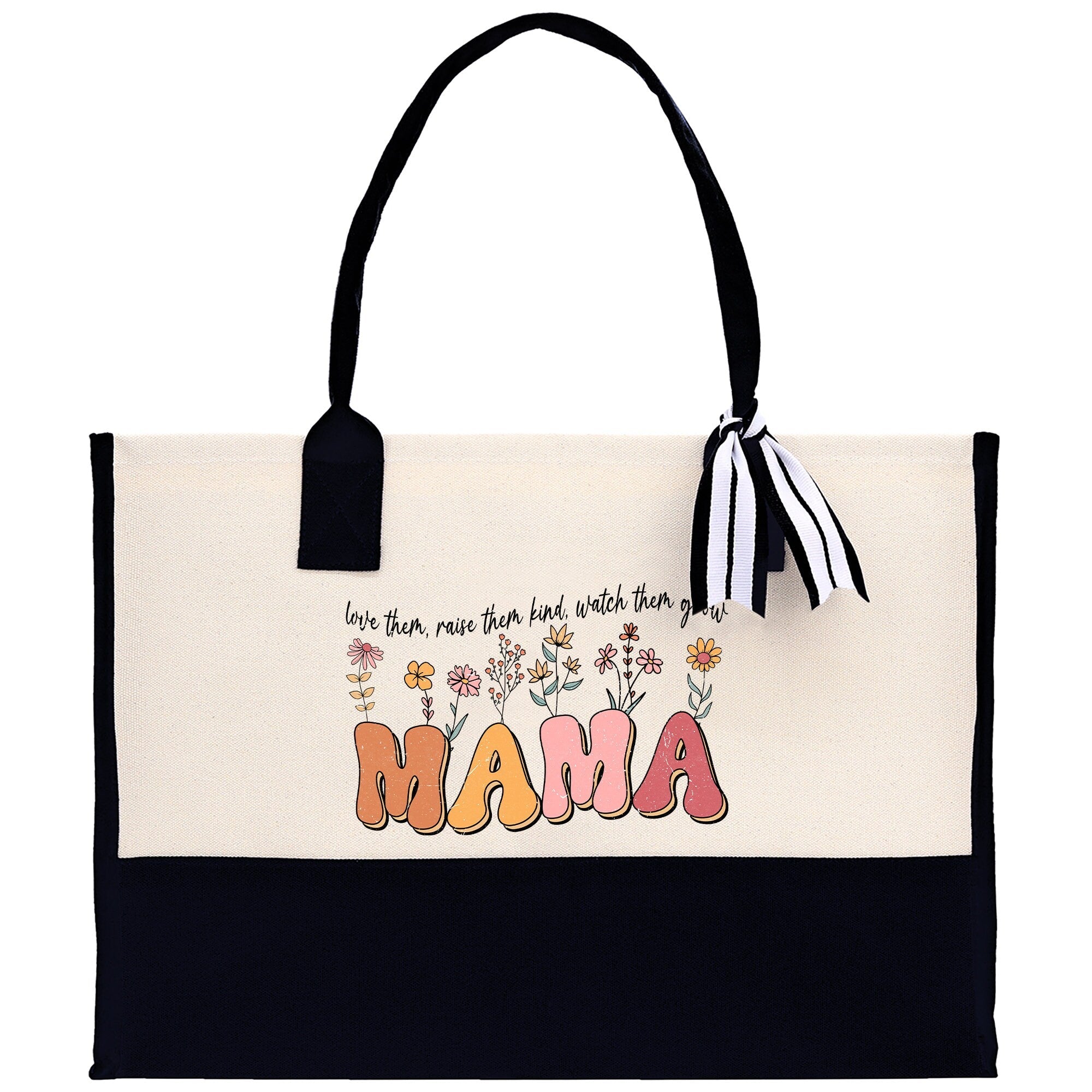 Floral Love Them Raise Them Kind Watch Them Grow Mama Cotton Canvas Tote Bag Mom Gift Mom Shopping Bag New Mom Gift Boy Girl Mama Tote - Aaria Tees Aaria Tees
